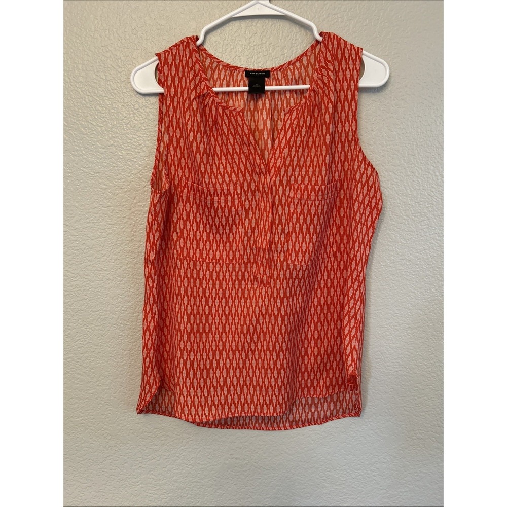 Ann Taylor Women's Sleeveless V Neck Pop Over Blouse Top Red Polyester Sz Medium